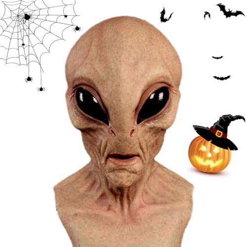 Alien Maske, 2025 Upgarde Alien Gesichtsmaske Halloween Masken Horror, Realistische Alien für Erwachsene Großen Augen Gruselige Alien ET für Halloween Kostüm Party (A) von Generisch