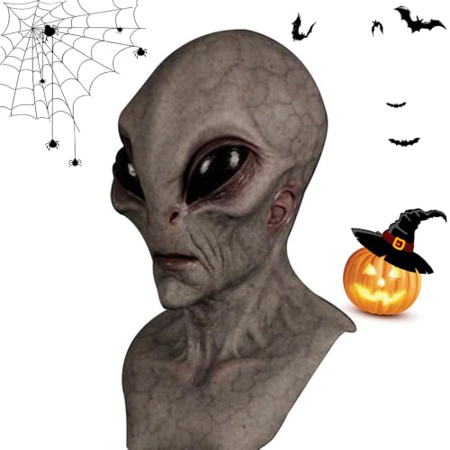 Alien Maske, 2025 Neu Alien Gesichtsmaske Halloween Masken Horror, Realistische Alien für Erwachsene Großen Augen Gruselige Alien ET für Halloween Karneval Kostüm Party (E) von Generisch
