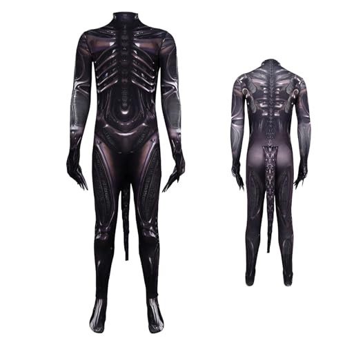 Alien m-onster Kostüm | Halloween-Kostüme Für Erwachsene | Mon Ster Overall Xenomorph Kostüm Mit Schwanz | Verstellbares Skelett-Outfit Mit Gruseligem Charakter Für Halloween-Anziehzubehör von Generisch