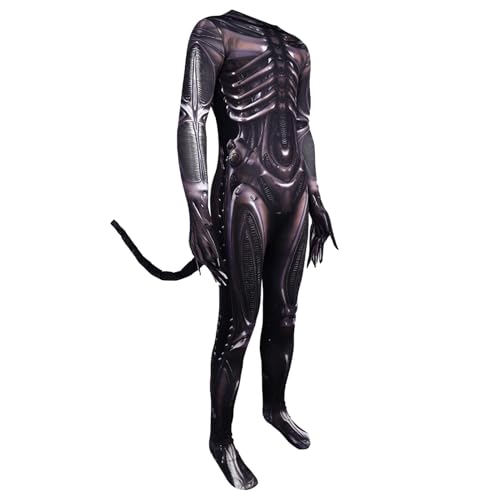 Alien m-onster Kostüm | Halloween-Kostüme Für Erwachsene | Mon Ster Overall Xenomorph Kostüm Mit Schwanz | Verstellbares Skelett-Outfit Mit Gruseligem Charakter Für Halloween-Anziehzubehör von Generisch