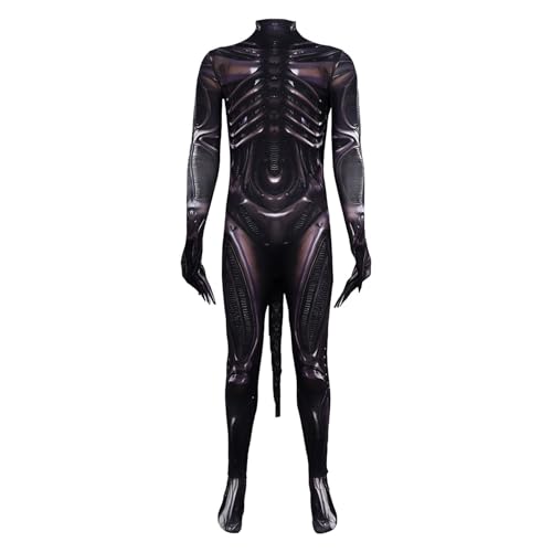 Alien m-onster Kostüm | Halloween-Kostüme Für Erwachsene | Mon Ster Overall Xenomorph Kostüm Mit Schwanz | Verstellbares Skelett-Outfit Mit Gruseligem Charakter Für Halloween-Anziehzubehör von Generisch