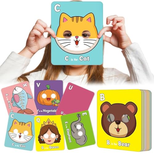 Alphabet-Lernkarten, Alphabet-Maskenkarten mit Tiermasken, riesige ABC-Tier-Karteikarten, bunte Lernkarten, Alphabet-Lernkarte, interaktives Lernspiel, Geschenk, 26 Stück von Generisch