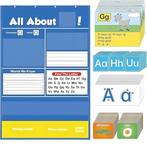 Alphabet-Lerntafel, Alphabet-Lerntabelle, All About Letters Pocket Chart, unterstützt frühzeitige Alphabetisierung/interaktive Heimschulhilfe für Klassenzimmer (1 Set, 1) von Generisch