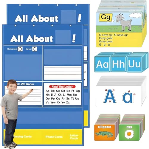 Alphabet-Lerntafel, Alphabet-Lerntabelle, All About Letters Pocket Chart, unterstützt frühzeitige Alphabetisierung/interaktive Heimschulhilfe für Klassenzimmer (2 Set, 1) von Generisch