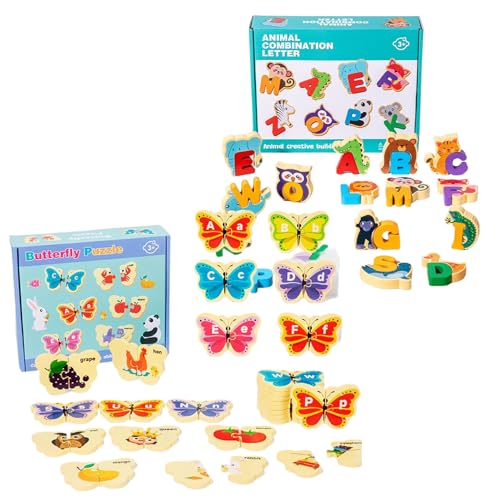 Alphabet Puzzle, Wooden Animal Jigsaw, Educational Wood Toy, Fine Motor Skills Development for Kindergarten, Preschool, Classroom, Homeschool, Road Trip, and Travel von Generisch