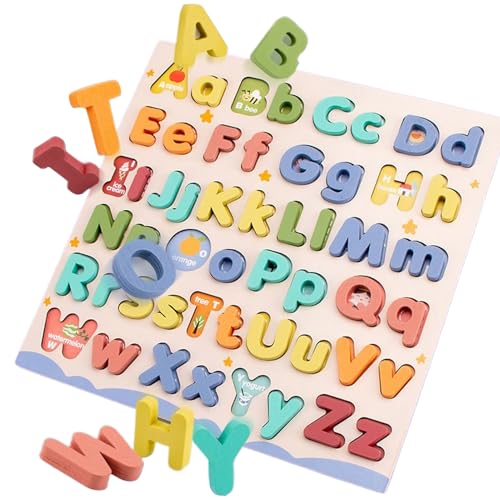 Alphabet -Puzzle - 11.73x11.73x0.39 Zoll passendes Brettspiel für Kinder, Holz in Großbuchstaben mit Kleinbuchstaben, Lernspielzeug für Bildung, Vorschule, Kindergarten, Mädchen und Zuhause von Generisch