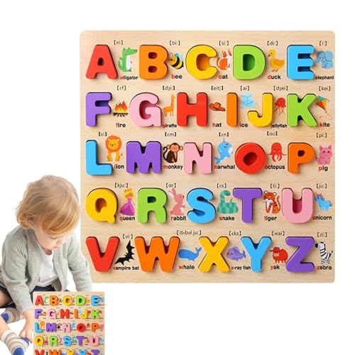 Alphabetblöcke aus Holz, Zahlenpuzzle | Vorschulpädagogisches Alphabet-Puzzle,Holzpuzzle, passendes Spiel, Montessori-Puzzles für Kleinkinder, Alphabet-Lernspielzeug für die frühe Bildung von Generisch