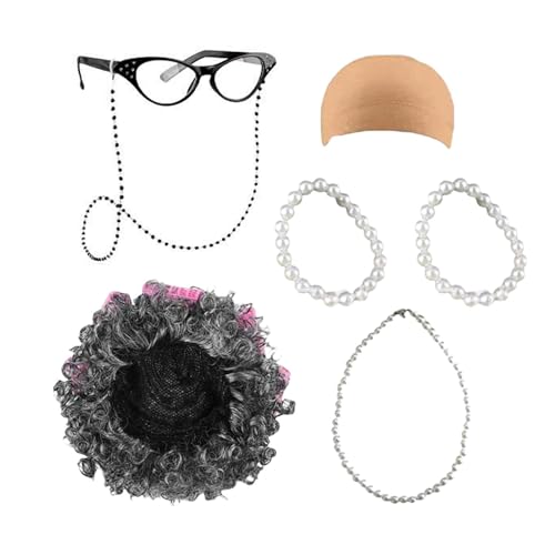 Alte Lady Kostüm Set - Outfit -Kit, Senior Woman Kostüm | Perückengläser Halskette Accessoires, lustige Kleidung, leichte Kostümdesign idealer Gebrauch in der Halloween -Party und thematische Schule Alte Lady Kostüm Set - Outfit -Kit, Senior Woman Kostüm | Perückengläser Halskette Accessoires, lustige Kleidung, leichte Kostümdesign idealer Gebrauch in der Halloween -Party und thematische Schule von Generisch