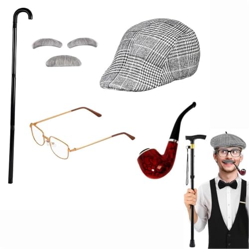 Alter Mann Kostüm für Kinder 100 Schultag Kostüm für Jungen - Lustiges Opa Cosplay Zubehör für Kinder Auftritt (Gold, 5 Stück) von Generisch