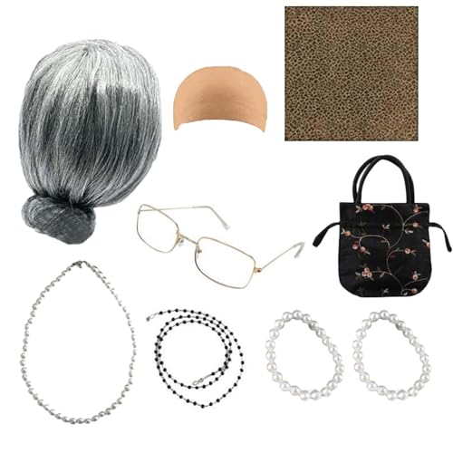 Altes Lady Kostüm Set - ältere Frauen Kostümkit, klassisches Oma -Outfit | Dress -up Perückenzubehör, Kunstperlenkette, runde Rahmenbrille am besten in Kostümstücken und Charakter Schauspielern verwen Altes Lady Kostüm Set - ältere Frauen Kostümkit, klassisches Oma -Outfit | Dress -up Perückenzubehör, Kunstperlenkette, runde Rahmenbrille am besten in Kostümstücken und Charakter Schauspielern verwen von Generisch