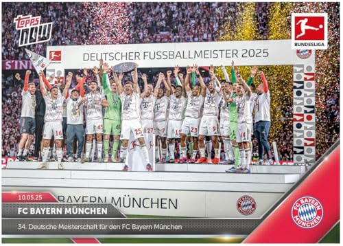 Am 10.05. 2025 feierte der Rekordmeister Bayern zum 34. mal die Bundesliga-Meisterschaft mit 2:0 gegen Mönchengladbach durch Tor von H. Kane und M. Olise, Topps Now Fußball Sammelkarte 188 Am 10.05. 2025 feierte der Rekordmeister Bayern zum 34. mal die Bundesliga-Meisterschaft mit 2:0 gegen Mönchengladbach durch Tor von H. Kane und M. Olise, Topps Now Fußball Sammelkarte 188 von Generisch