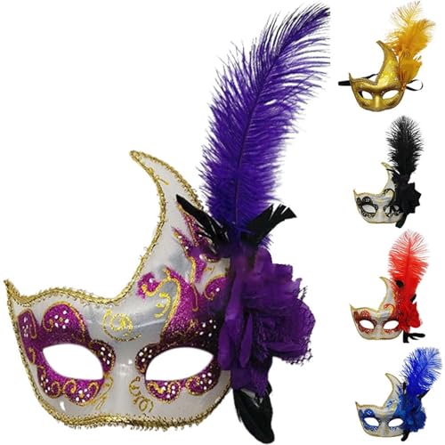 Amazon Angebote Heute,Masken,Venezianische Maske Damen Gesicht Verkleidung Herren Maskenball Masken Kostüm Frau Carneval Hexenmaske Venezianisch Schwarz,Lila,One Size von Generisch