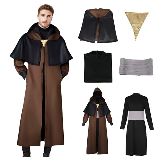 Anakin Master-Cosplay-Kostüm, Sheev-Cosplay-Umhang mit Brustkorb, Kummerband, für Herren, Tunika, Bademantel mit Kapuze für Halloween, Comic-Con (Braun + Schwarz, L) von Generisch