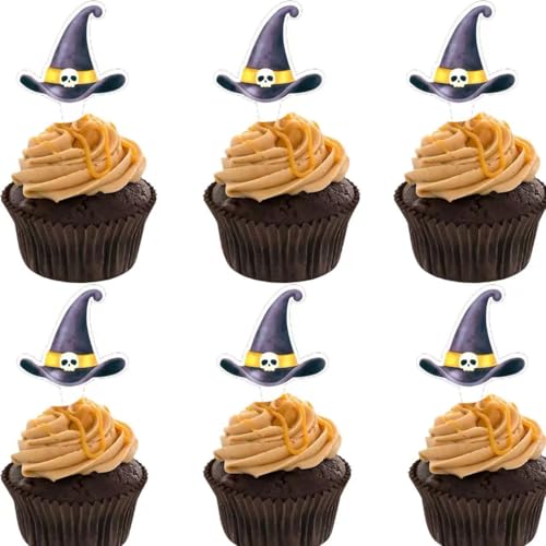 Anemowind 30 Stück Doppelseitiges Zauberer Hut Cupcake Topper Halloween Kuchen Dekoration Halloween Magician party Dekoration von Generisch