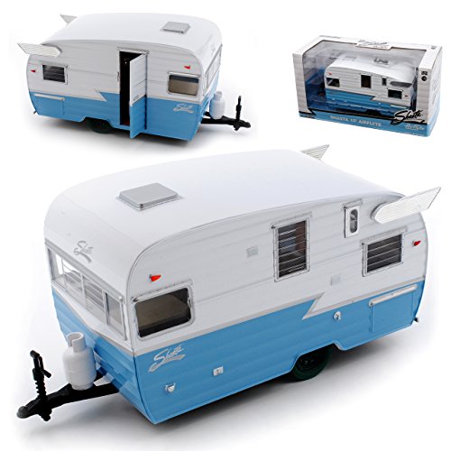 Anhänger Wohnwagen Shasta 15 Airflyte Blau Weiss 1/24 Greenlight Modell Auto von Generisch