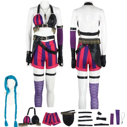 Anime Arcane J'inx Cosplay Kostüm Rollenspiel Outfit mit Perücke Oberteilen kurzen Hosen Zubehör Set Halloween Comic Con Party Karneval Uniform für Erwachsene Kinder Unisex Sui Anime Arcane J'inx Cosplay Kostüm Rollenspiel Outfit mit Perücke Oberteilen kurzen Hosen Zubehör Set Halloween Comic Con Party Karneval Uniform für Erwachsene Kinder Unisex Sui von Generisch