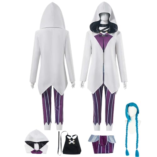 Anime Arcane J'inx Cosplay Kostüm Rollenspiel Outfit mit Perücke weißem Umhang lila langer Hose Zubehör Set Halloween Comic Con Party Karneval Uniform für Erwachsene Kinder Unisex Anzug Anime Arcane J'inx Cosplay Kostüm Rollenspiel Outfit mit Perücke weißem Umhang lila langer Hose Zubehör Set Halloween Comic Con Party Karneval Uniform für Erwachsene Kinder Unisex Anzug von Generisch