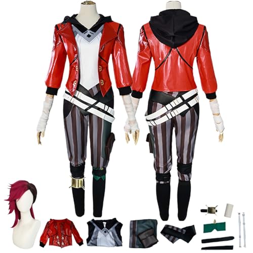Anime Arcane Vi Cosplay Kostüm Rollenspiel Outfit mit Perücke Rote Lange Hose Zubehör Set Halloween Comic Con Party Karneval Uniform für Erwachsene Kinder Unisex Anzug von Generisch