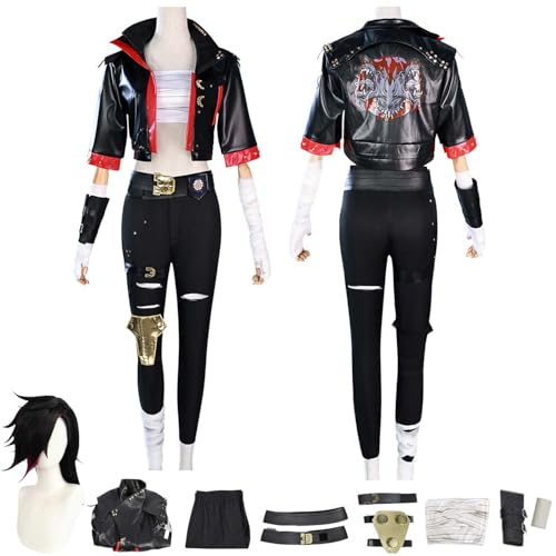 Anime Arcane Vi Cosplay Kostüm Rollenspiel Outfit mit Perücke Schwarzer Mantel Lange Hose Zubehör Set Halloween Comic Con Party Karneval Uniform für Erwachsene Kinder Unisex Anzug von Generisch