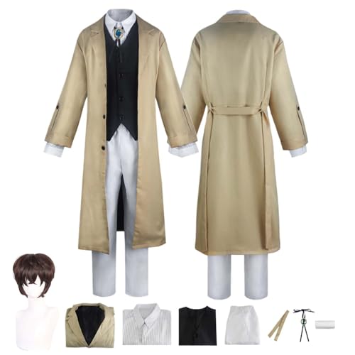 Anime Bungou Stray Dogs Dazai Osamu Cosplay Kostüm Rollenspiel Outfit mit Perücke beige Windjacke Zubehör Set Halloween Comic Con Party Karneval Uniform für Erwachsene und Kinder Unisex Anzug Anime Bungou Stray Dogs Dazai Osamu Cosplay Kostüm Rollenspiel Outfit mit Perücke beige Windjacke Zubehör Set Halloween Comic Con Party Karneval Uniform für Erwachsene und Kinder Unisex Anzug von Generisch