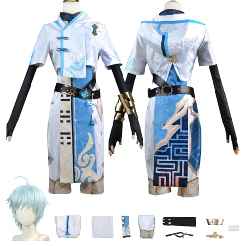 Anime G'enshin Impact Chongyun Cosplay Kostüm Rollenspiel Outfit mit Perücke Jacke Zubehör Set Halloween Comic Con Party Karneval Uniform für Erwachsene Kinder Unisex Anzug von Generisch