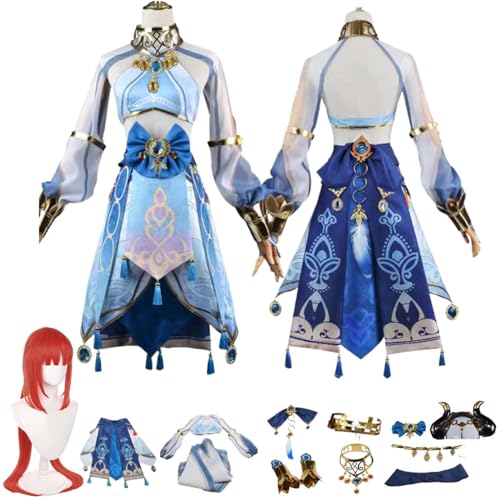 Anime G'enshin Impact Nilou Cosplay Kostüm Rollenspiel Outfit mit Perücke Kopfschmuck Zubehör Set Halloween Comic Con Party Karneval Uniform für Erwachsene Kinder Unisex Anzug von Generisch