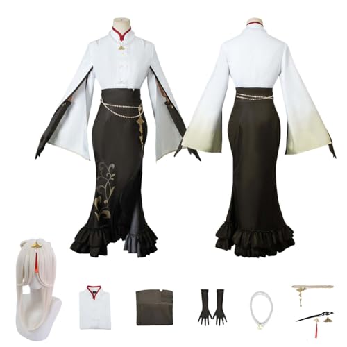 Anime G'enshin Impact Ningguang Cosplay Kostüm Rollenspiel Outfit mit Perücke Kleid Zubehör Set Halloween Comic Con Party Karneval Uniform für Erwachsene Kinder Unisex Anzug von Generisch