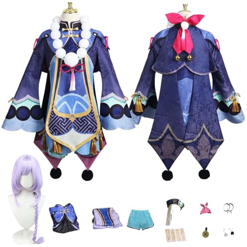Anime G'enshin Impact Qiqi Cosplay Kostüm Rollenspiel Outfit mit Perücke Kleid Zubehör Set Halloween Comic Con Party Karneval Uniform für Erwachsene Kinder Unisex Anzug von Generisch