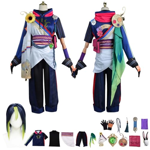 Anime G'enshin Impact Tighnari Cosplay Kostüm Rollenspiel Outfit mit Perücke Plüschohren Zubehör Set Halloween Comic Con Party Karneval Uniform für Erwachsene Kinder Unisex Anzug von Generisch