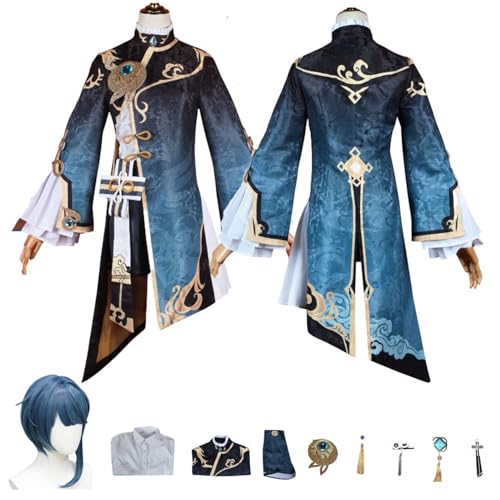 Anime G'enshin Impact X'ingqiu Cosplay Kostüm Rollenspiel Outfit mit Perücke Jacke Zubehör Set Halloween Comic Con Party Karneval Uniform für Erwachsene Kinder Unisex Anzug von Generisch