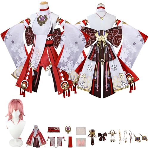 Anime G'enshin Impact Yae Miko Cosplay Kostüm Rollenspiel Outfit mit Perücke Fuchsohren Zubehör Set Halloween Comic Con Party Karneval Uniform für Erwachsene Kinder Unisex Anzug Anime G'enshin Impact Yae Miko Cosplay Kostüm Rollenspiel Outfit mit Perücke Fuchsohren Zubehör Set Halloween Comic Con Party Karneval Uniform für Erwachsene Kinder Unisex Anzug von Generisch