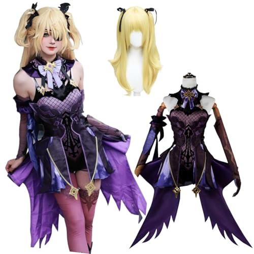 Anime Genshin Impact Spielfigur Fischl Cosplay Kostüm für Kinder Erwachsene und Frauen Outfit mit Perücke und Zubehör Komplettset Halloween Weihnachten Karneval Uniform von Generisch