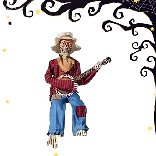 Animierte Duell Banjo Skelette Ornament - Gruseliges Gelenkverstellbare Skelette Mit Bewegbaren Gelenken Und Leuchtenden Augen Musik Für Feiertage Garten Fotohintergrund Laden Vorderveranda Spukhau von Generisch