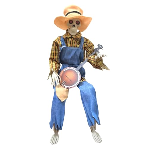 Animiertes Banjo-Skelett – ABS gruselige Musik-Requisite mit verstellbarem Gelenk mit Leichtigkeit – 18 cm flexibles animiertes Duell-Banjo-Skelett | Halloween-Skulptur Ornamente Dekoration für Rasen von Generisch