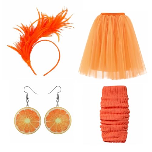 Aperol Kostüm Damen Aperol Spritz Kostüm Tüllrock Orange Faschingskostüme Orange Tüll Rock, Obst Acryl Ohrringe, Feder Haarschmuck Haarreif Karneval Kostüm Zubehör Cosplay Karneval Kostüm Set (4pc) von Generisch