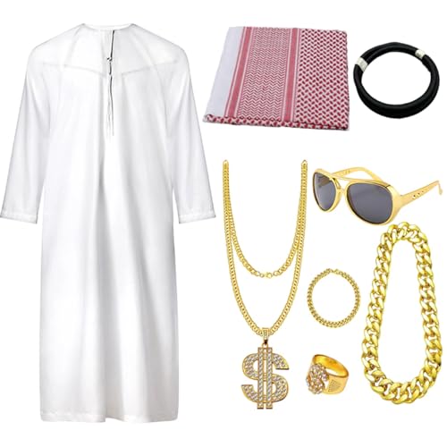 Arabisches Herren-Kostüm, Erwachsenenkostüm-Set für Halloween, kreatives -Kleidung, Stirnband-Set für Versammlungen, Verkleidungen Arabisches Herren-Kostüm, Erwachsenenkostüm-Set für Halloween, kreatives -Kleidung, Stirnband-Set für Versammlungen, Verkleidungen von Generisch