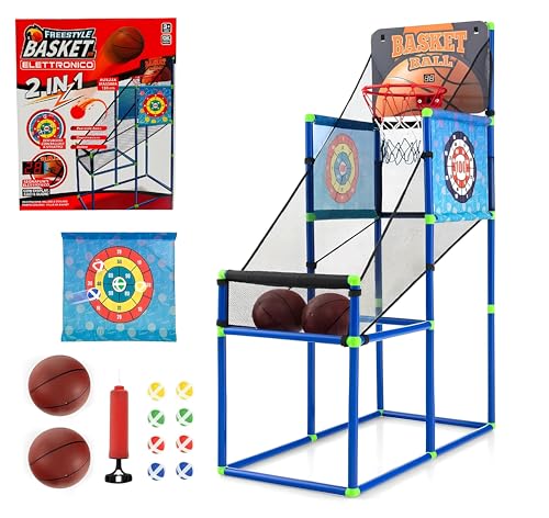 Arcade Basketball Lichter Soundboard Elektronisches Spiel Dartboard Basketball Korbball Höhe 135 cm verstellbar Erwachsene Kinder Ring 2 Bälle Pumpe 2 Ziele 8 Bälle zum Zielschießen von Generisch