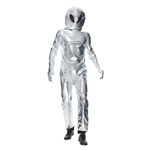 Astronauten Kostüm Erwachsene Damen Weltraum Anzug Herren Metallic Overall Jumpsuit mit Hut Glitzer Raumfahrer Uniform Für Fasching Karneval, Unisex Halloween Alien Overall Kostüm Spaceman Kostüm Set von Generisch