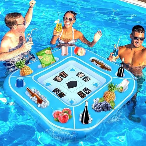 Aufblasbarer Spieltisch mit Spielkarten, 100cm Großen schwimmenden Pool Spiele Tisch mit Lebensmittel Getränkehalter Kühler Behälter für die Sommer-Strandparty Aufblasbarer Spieltisch mit Spielkarten, 100cm Großen schwimmenden Pool Spiele Tisch mit Lebensmittel Getränkehalter Kühler Behälter für die Sommer-Strandparty von Generisch