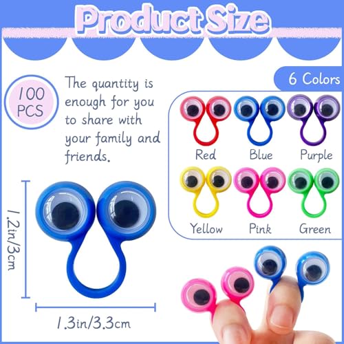 Augapfel-Fingerpuppe - 50 Stück Wackelaugen An Ringen | 6-Farbige Fingerpuppen-Ringe Geburtstagsgeschenk Für Kinderparty von Generisch