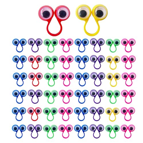 Augen Fingerpuppen | 50 Stück Wackelaugen An Ringen,6 Farben Fingerpuppen Spielzeug Ringe Für Kinder Mädchen Klassenzimmer Tauschgeschenk von Generisch