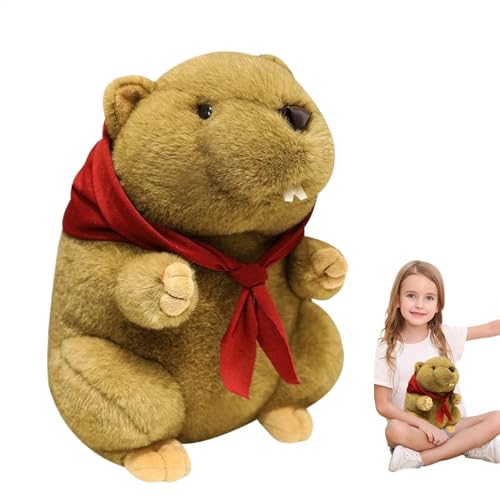 Ausgefülltes Holzspielzeug, Woodchuck Animal Toy,9,84 Zoll kuschelige Waldmarke Animal Doll - Kindergärtenpuppe mit Schal, Schlaf Sooths umarmt Kissen, Heimdekoration für Party Gefälligkeiten von Generisch
