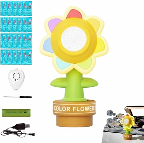 Auto Bubble Machine, Sonnenblumenblasenmaschine für Auto mit Fernbedienung, lustige Schwung -Tanz -Bubble -Hersteller, farbenfrohe Beleuchtung, Schütteln Sie den Kopf und spuckten Blasen aus,1pcs von Generisch