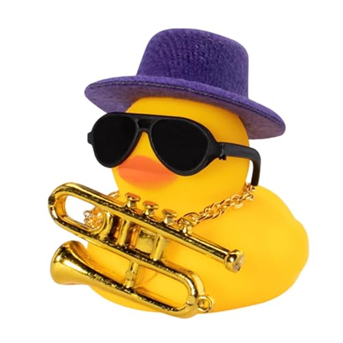 Auto-Gummi-Ente, weiche Gummi-Auto-Ente Armaturenbrett-Dekoration mit Quietschelement, Auto-Ente, Armaturenbrett, Auto-Zubehör mit Musikinstrument, Halskette, Sonnenbrille, Hut Auto-Gummi-Ente, weiche Gummi-Auto-Ente Armaturenbrett-Dekoration mit Quietschelement, Auto-Ente, Armaturenbrett, Auto-Zubehör mit Musikinstrument, Halskette, Sonnenbrille, Hut von Generisch