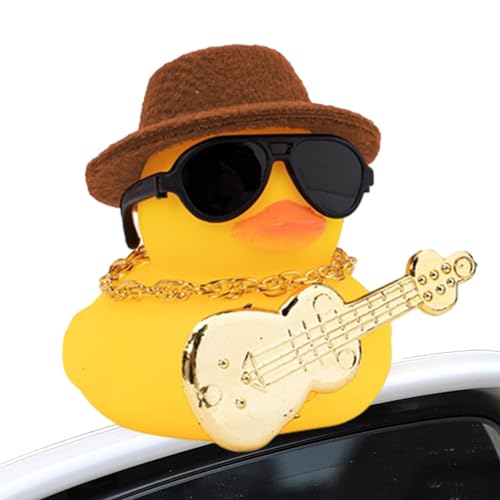 Auto-Gummi-Ente, weiche Gummi-Auto-Ente Armaturenbrett-Dekoration mit Quietschen – Ente Auto-Ornament mit Musikinstrument, Halskette, Sonnenbrille, Hut Auto-Gummi-Ente, weiche Gummi-Auto-Ente Armaturenbrett-Dekoration mit Quietschen – Ente Auto-Ornament mit Musikinstrument, Halskette, Sonnenbrille, Hut von Generisch