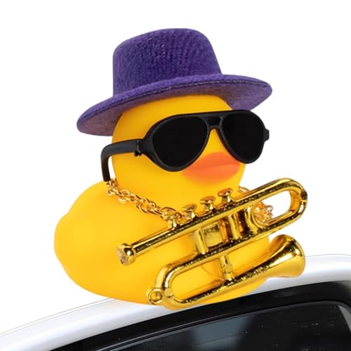 Auto-Gummiente, Quietsch-Gummi-Enten, Auto-Ornamente, Auto-Ente Armaturenbrett, Auto-Zubehör mit Musikinstrument, Halskette, Sonnenbrille, Hut Auto-Gummiente, Quietsch-Gummi-Enten, Auto-Ornamente, Auto-Ente Armaturenbrett, Auto-Zubehör mit Musikinstrument, Halskette, Sonnenbrille, Hut von Generisch