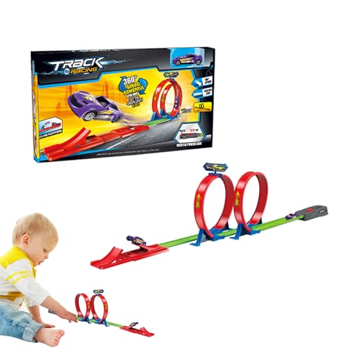 Autoschienenset, Rennstrecke | Flexibles Autoschienen-Set | Eisenbahn-Rennbahn-Autospielzeug, Rennbahn-Spielzeugset, Flexible Slalom-Autobahnen für Kinder für und Mädchen von Generisch