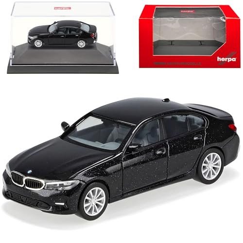 B*M*W 3er G20 Limousine Saphir Schwarz Metallic Ab 2019 mit Sockel und Vitrine H0 1/87 Herpa Modell Auto von Generisch