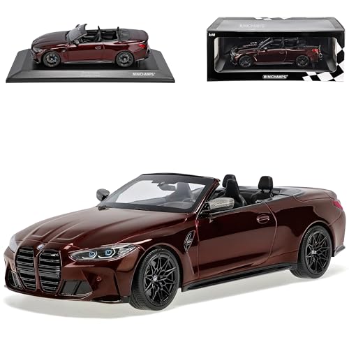 Generisch B*M*W 4er G22 M4 Cabrio Dunkel Rot Metallic Ab 2020 1/18 Minichamps Modell Auto mit individiuellem Wunschkennzeichen von Generisch