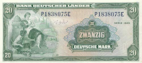 BRD (BR.Deutschland) Rosenbg: 260, Kenn-BST.: P/ A-Z gebraucht (III) 1949 20 Deutsche Mark (Banknoten für Sammler) von Generisch